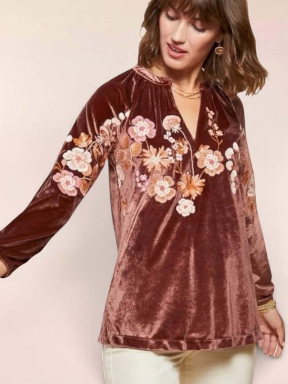 NEW! SPARTINA 449 Genevieve Embroidered Velvet Top Embroidery